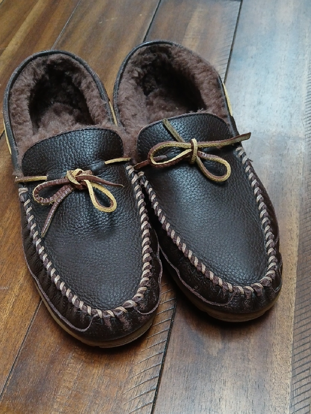 L.L. Bean Brown Leather Shearling-Lined Moccasins